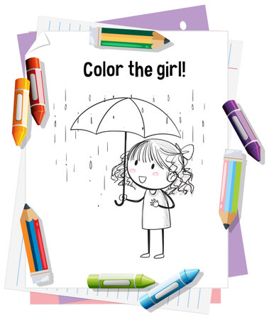 Illustration of a girl holding an umbrellaのイラスト素材