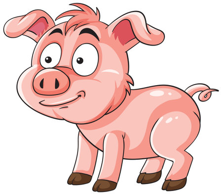 Adorable vector illustration of a cartoon pig with a cheerful expression, featuring bright colors and smooth linesのイラスト素材