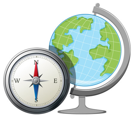 Colorful vector illustration of a globe and compass, highlighting navigation and exploration themes with a modern designのイラスト素材