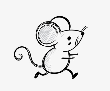 A cute mouse sketch in a playful poseのイラスト素材