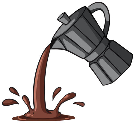 Vector illustration of a coffee pot pouring with dynamic splash. Bold lines and rich colors enhance the energetic compositionのイラスト素材