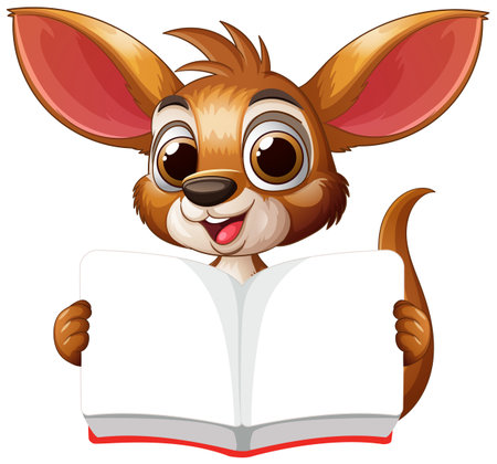 Adorable kangaroo holding an open book, smiling happilyのイラスト素材
