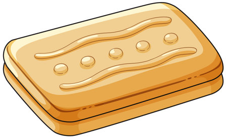 Golden rectangular shortbread biscuit illustrated in vector style, featuring embossed wavy lines and dots, soft shadows, and clean outlinesのイラスト素材