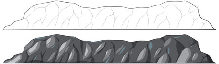 Stylized vector of a rugged dark rock cliff with colored and outlined versions, angular shapes.のイラスト素材