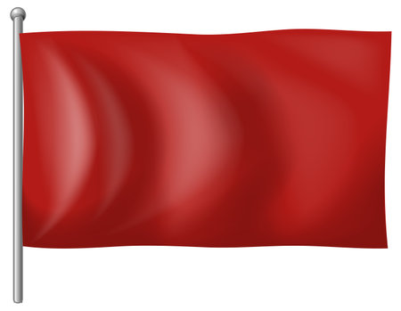 Bright red flag with realistic folds, metallic pole, clean vector style, isolated on white backgroundのイラスト素材