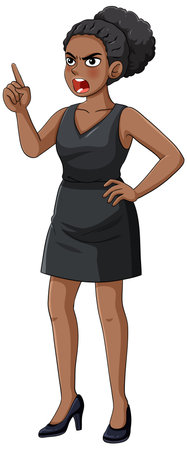 Vector illustration of angry businesswoman yelling, pointing finger, hands on hip, flat styleのイラスト素材