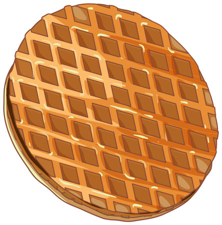 Crisp stroopwafel cookie with caramel filling, vector art, warm colors, overhead perspectiveのイラスト素材