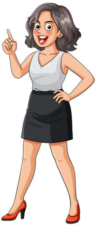 Cartoon businesswoman with short hair, white blouse, black skirt, red heels, isolated backgroundのイラスト素材
