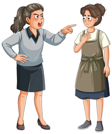 Cartoon style vector of angry manager yelling at anxious waitress, isolated on white backgroundのイラスト素材