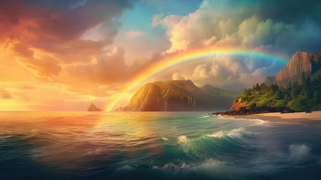 Photo A stunning and idyllic ocean view with a colorfulの素材