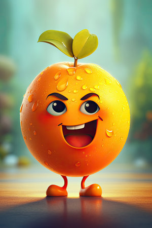 Photo illustration orange fruit character passionate cheerfulの素材