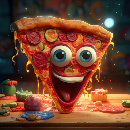 Photo character cartoon 3D In this digital illustration the pizza sliceの素材