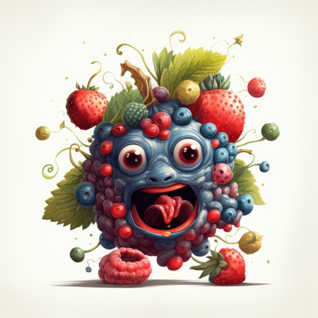 Photo illustration character berries fruit isolated expression standardの素材
