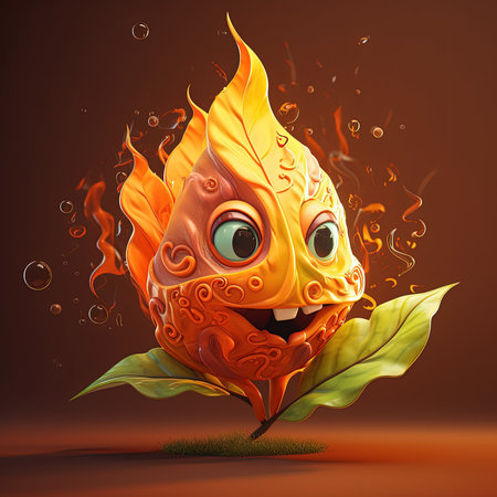 Photo illustration character fire leaf isolatedの素材