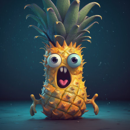 Photo illustration character pineapple fruit isolatedの素材