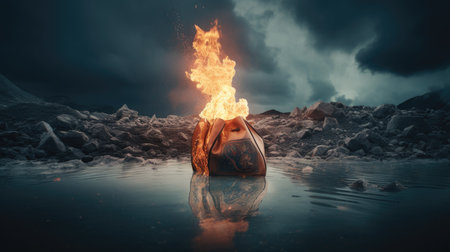 Burning bag in the waterの素材