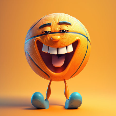 Smiling basketball ball character on orange backgroundの素材