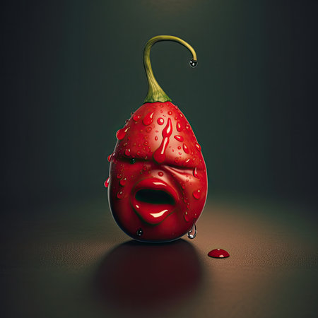 Red hot chili pepper with dripping drops on dark backgroundの素材