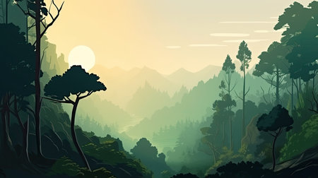 Beautiful forest landscape at sunriseの素材