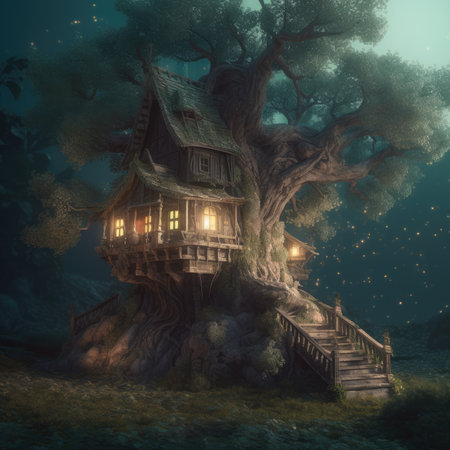 Illustration of a fairy tale house in the forest Digital paintingの素材
