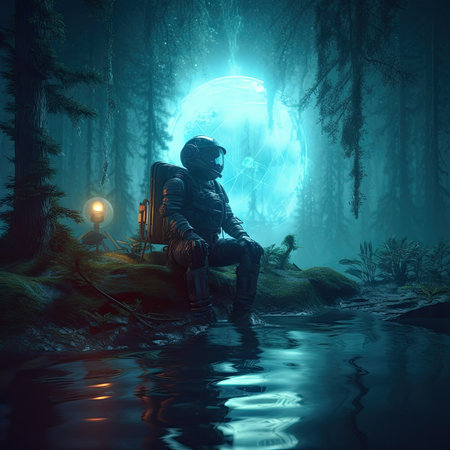 Astronaut in the dark forest Fantasy landscapeの素材