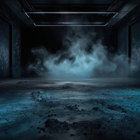Dark basement interior with smokeの素材