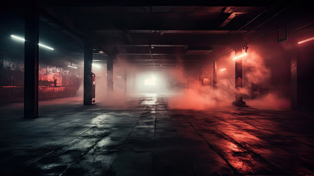 a Foggy corridor in a dark abandoned buildingの素材