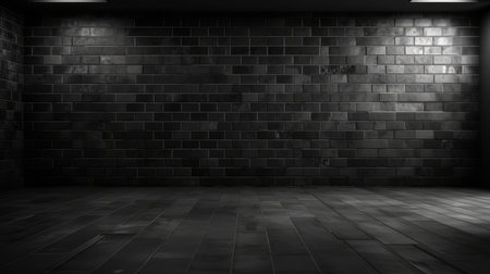 of empty room with brick wall and floor in dark toneの素材