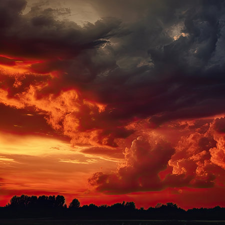 Dramatic sunset over the lake. Dramatic cloudscapeの素材