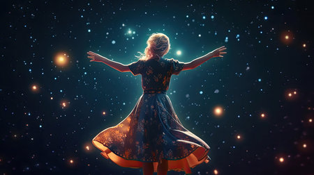 A lone arm stretches out into the night sky, pointing towards a single star in its depths.の素材