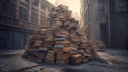 Pile of old books in the cityの素材