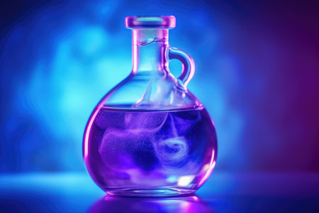 Laboratory glassware with smoke on darkの素材