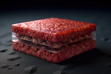 Raw tuna fish in a plastic box on a dark backgroundの素材