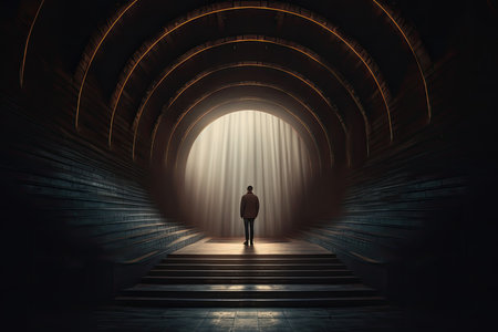 Conceptual image of businessman standing in front of a tunnelの素材