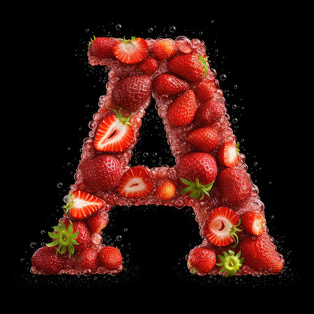 letter A made of juicy and refreshing strawberry slices, offering a fruity and delightful text effect that is perfect for summer-themed designsの素材