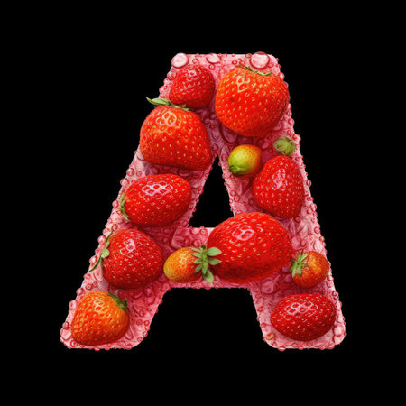 letter A composed of delicate and vibrant slices of strawberries, providing a sweet and romantic text effect that is perfect for Valentine's Day or other romantic occasionsの素材