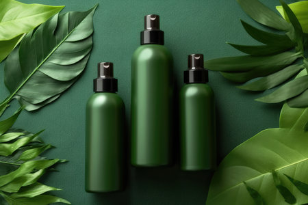 Unlock the natural vibrancy of your hair with organic hair care products featuring green leaves on a green background, enhancing its radiance and lusterの素材