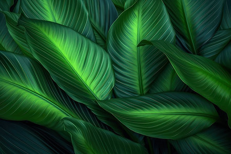 Celebrate the beauty and diversity of tropical flora with an abstract green leaf texture background, nature's vibrant canvasの素材