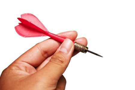 Red arrow darts in hand isolated on white 