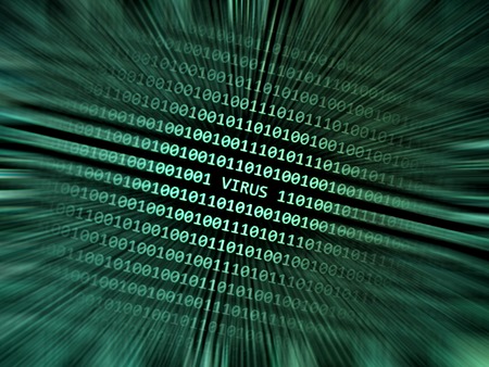 Closeup of binary code infected by computer virus.Green screenの写真素材