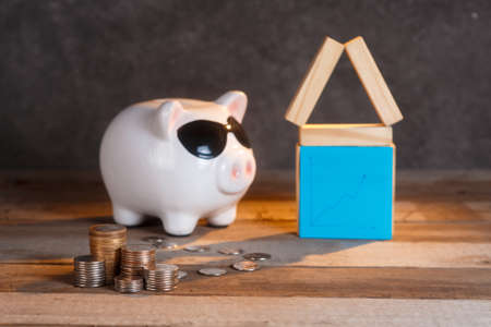 rise in the real estate market. piggy bank with coinsの写真素材