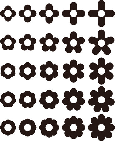 black and white flower icon setのイラスト素材