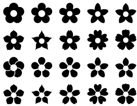 Monochrome flowers vector illustration setのイラスト素材