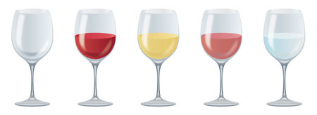 Vector illustration set of wine, wine glassesのイラスト素材
