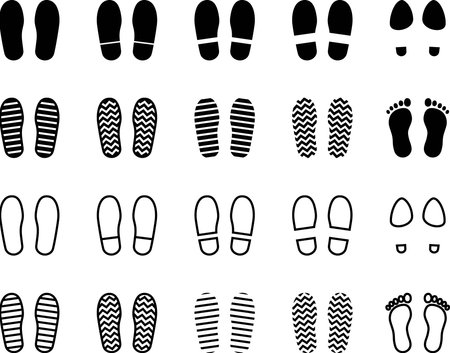 Monochrome human footprints vector illustration setのイラスト素材