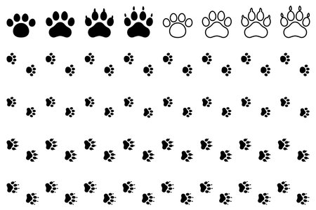 Monochrome dog, cat paw print vector illustration setのイラスト素材