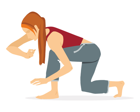 The barefoot girl performs a complex of capoeira movements:   an esque front. Isolated on white background. Vectorのイラスト素材