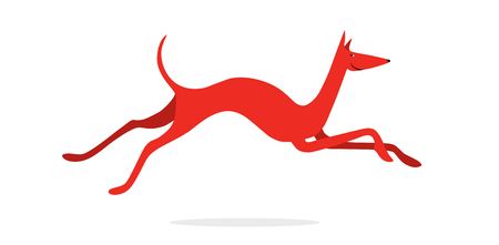 Smiling red hound dog in flight phase. Vector. Isolated on white background.のイラスト素材