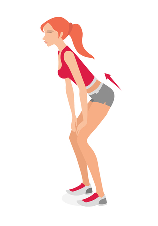 Young girl is training. Exercises to strengthen the muscles of the vagina and pelvic floor muscles. Kegel exercises. Vector illustration isolated on white background.のイラスト素材