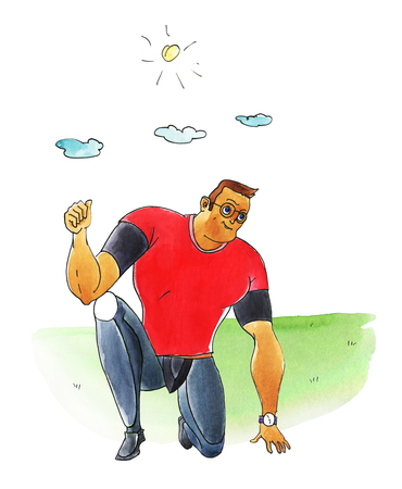 Man at the start. Outdoor sports. Graphic drawing watercolorの写真素材